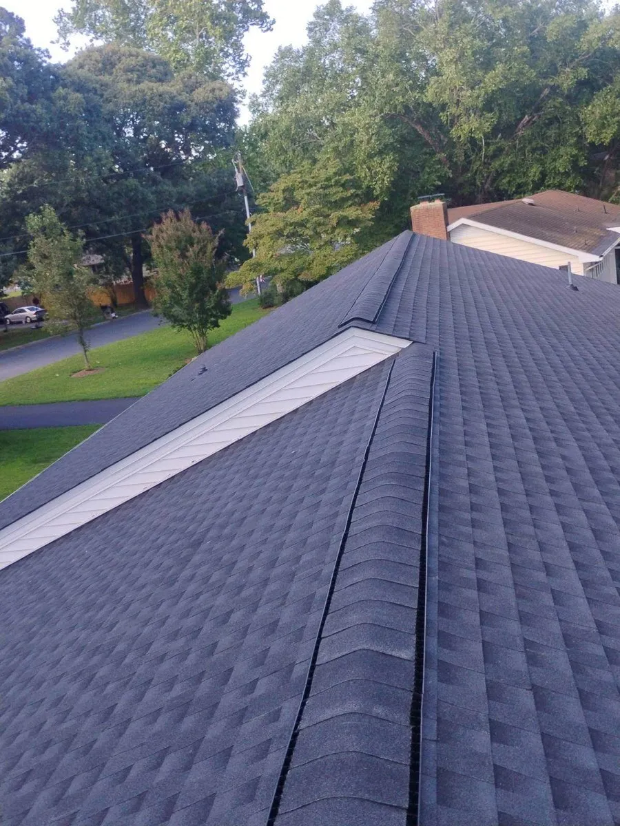 Close-up of finished architectural shingle roofing installed by Eastern Shore Roofing and Remodeling