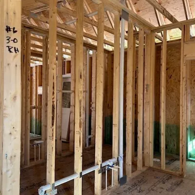 Plumbing rough-in during new construction framing by Legar & Son Plumbing in Salisbury, MD